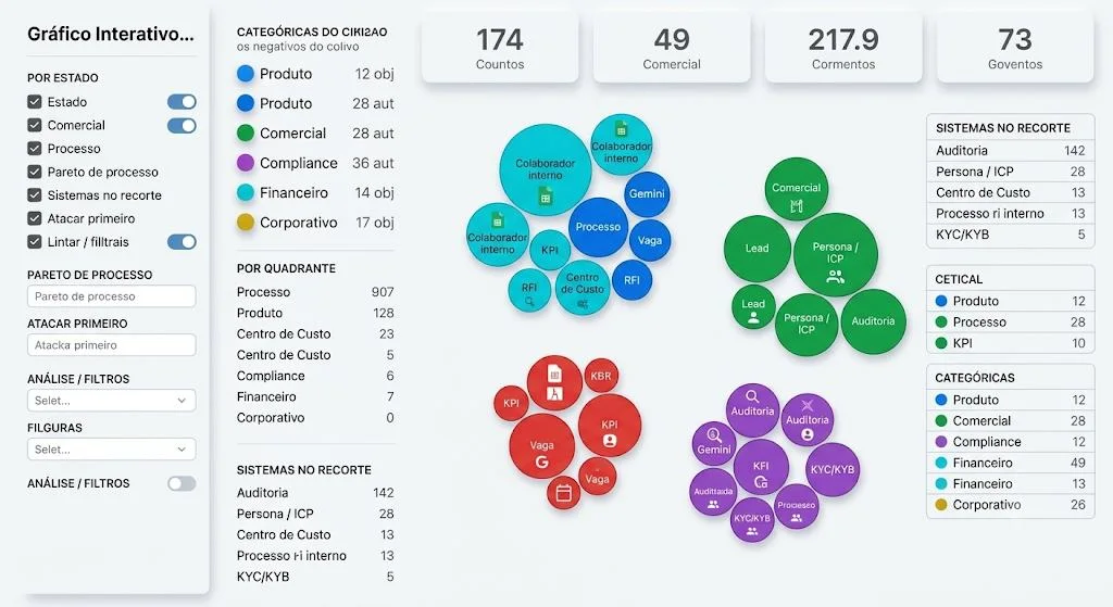 Tela da Arbória: mapa interativo dos sistemas e processos da empresa